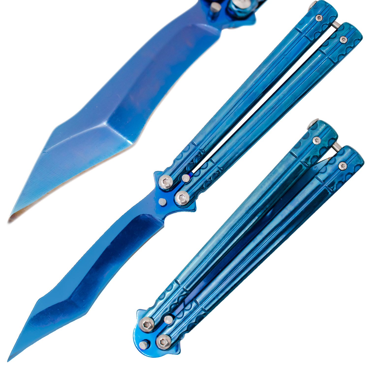 Blue Phosphorescence Balisong Butterfly Solid Stainless Handle