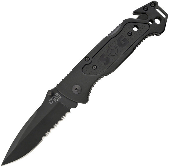 Escape, Black Aluminum Handle, Black Blade, Plain, FF-25