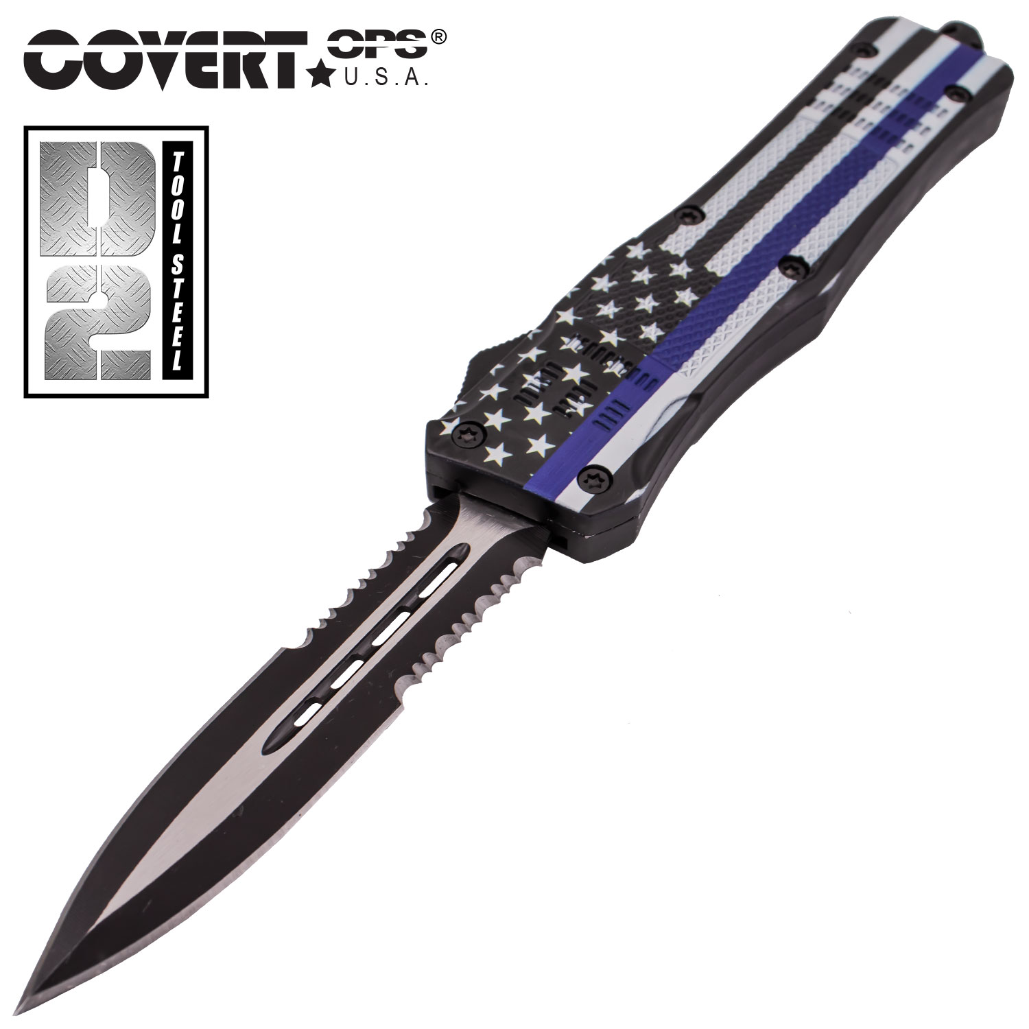 Covert OPS USA OTF Automatic Knife 9 inch Blue D2 Steel Blade HalfS