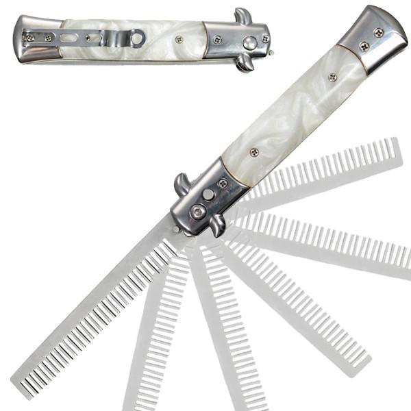 White Marble Pocket Knife Trigger Action Comb