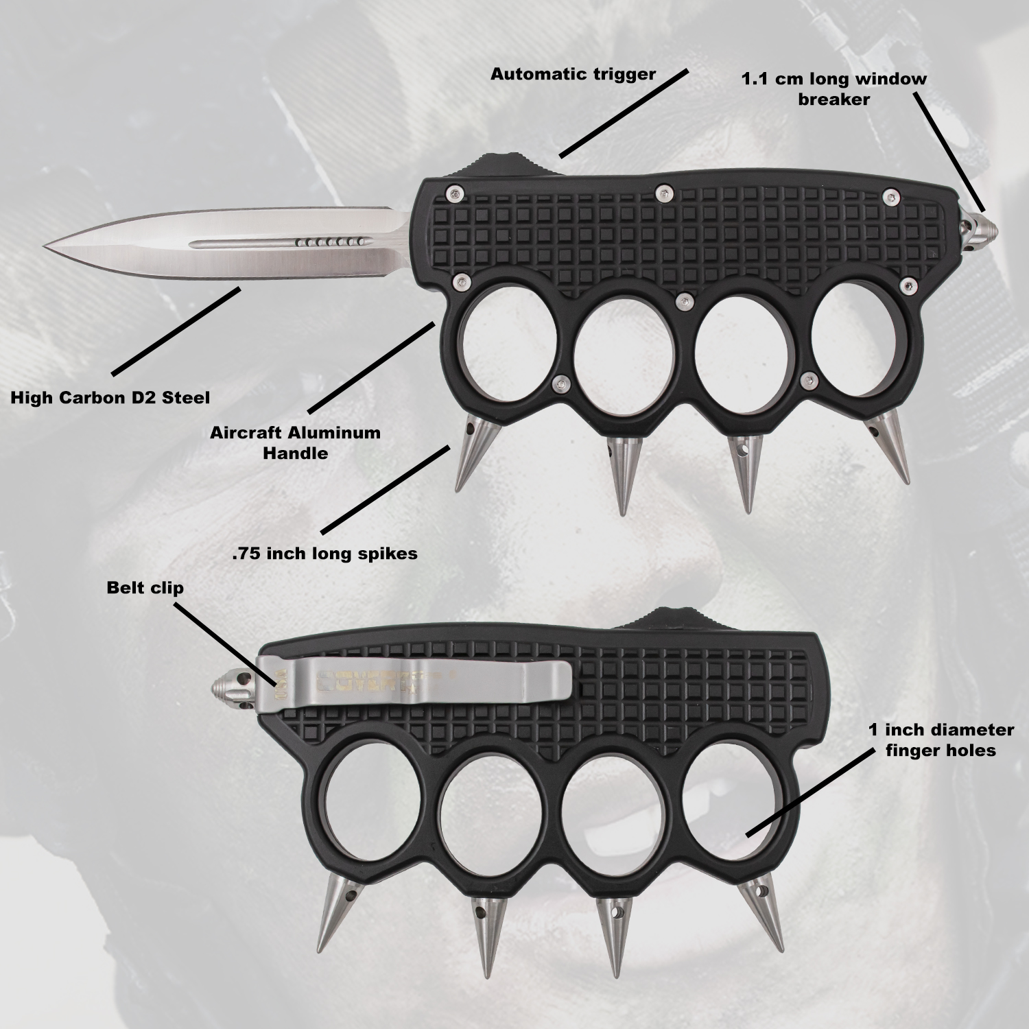 Subtle Serpent Automatic OTF Knuckle Knife with Tool and Carrying Case DP