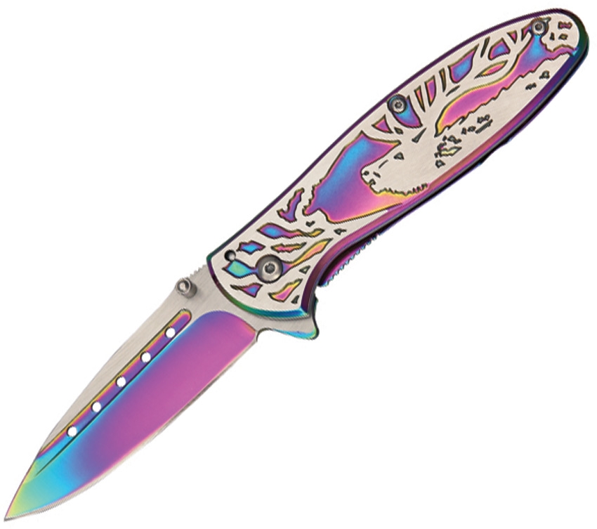 China Made CN300267RB Deer Linerlock Rainbow Knife