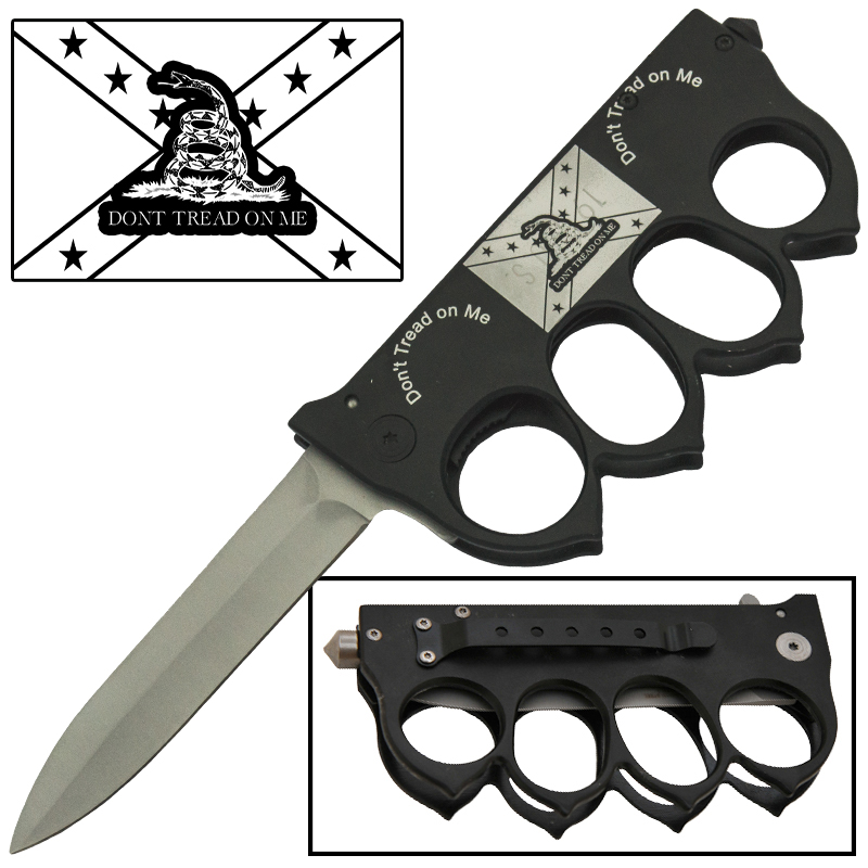 Don't Tread On Me Rebel Trench Knuckle Knife Spring Assisted Folder