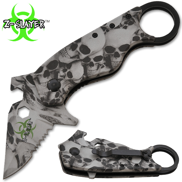 Man Kombat Takedown Tech Spring Assisted Knives, White Skulls