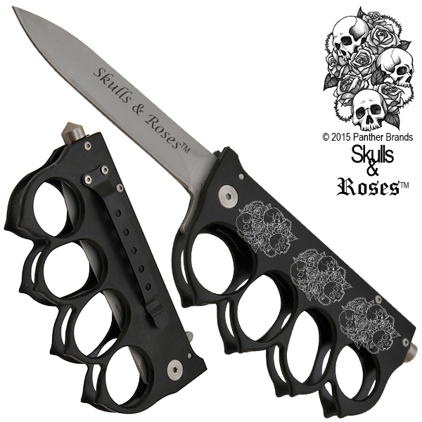 Skulls & Roses U.S.1918 Trench Knuckle Knife Spring Assisted Folder