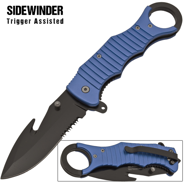 Spring Assisted Fear Gutter Knife, Blue