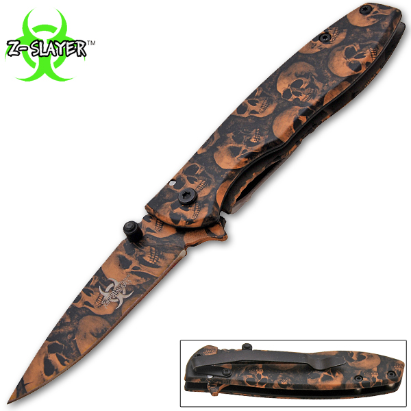 Z-Slayer Spring Assisted Knife, Beige Skulls-BR